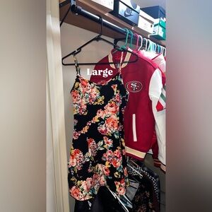 Floral Black Slip Dress with Pink & Coral Blooms